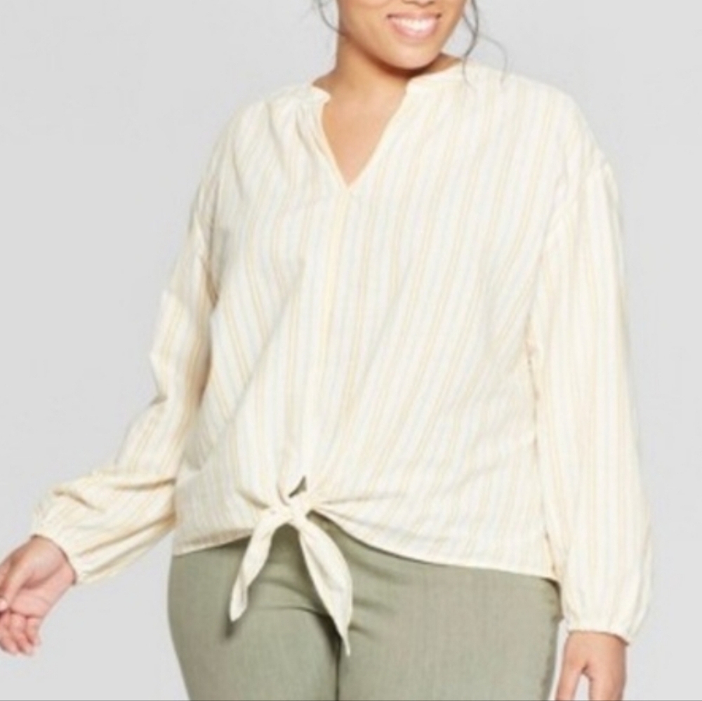 Universal Thread Plus Size Striped Tie Front Top
